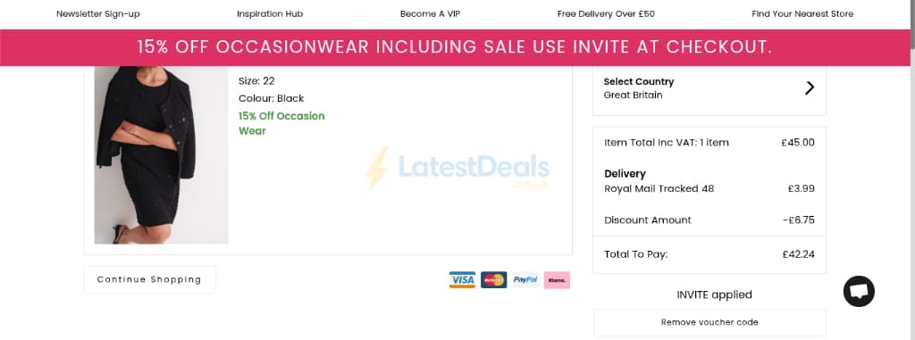 Screenshot of the Klass discount code working