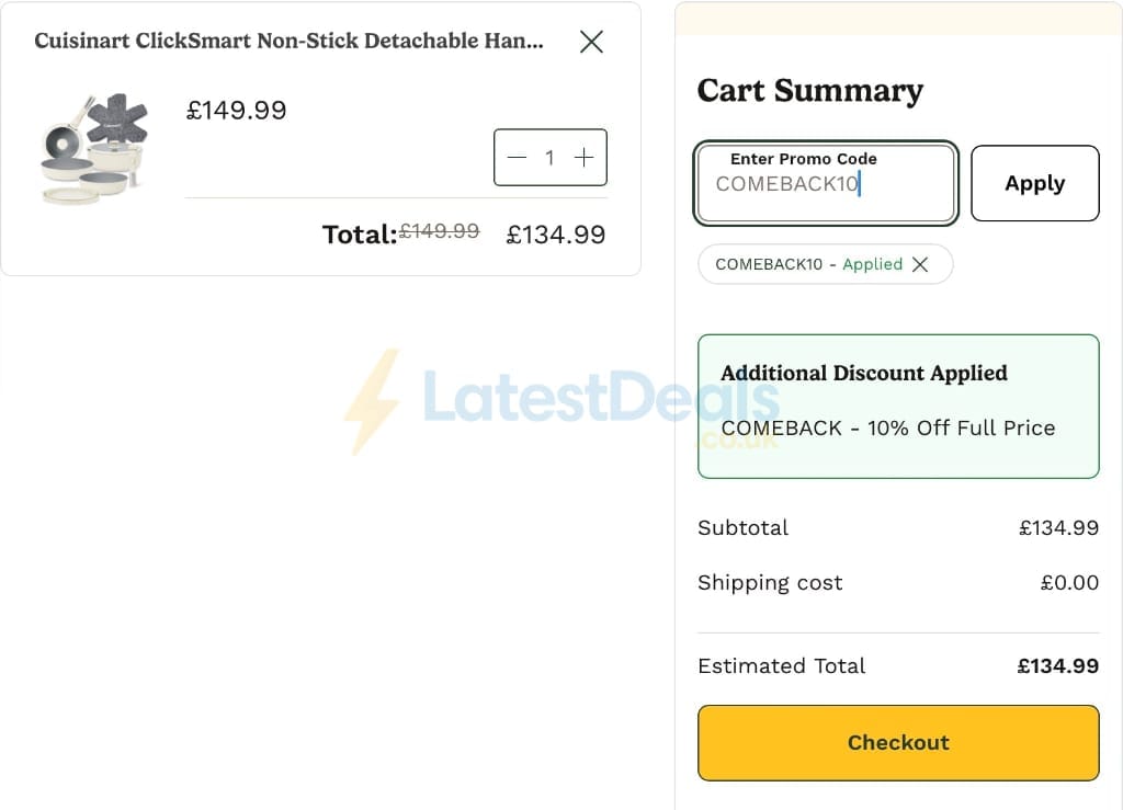 Screenshot of the Cuisinart discount code working