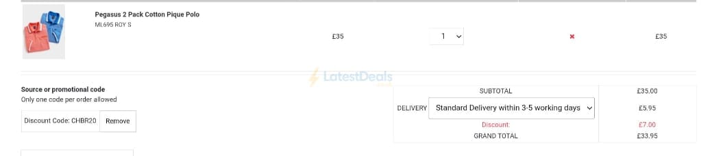 Screenshot of the Chums discount code working