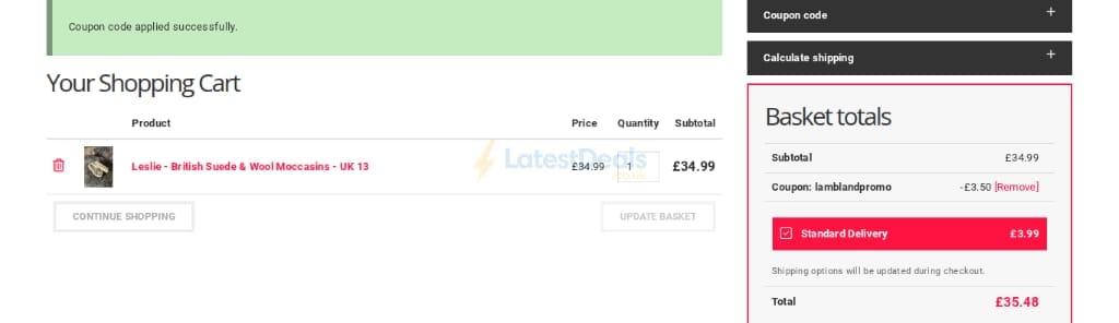 Screenshot of the Lambland discount code working