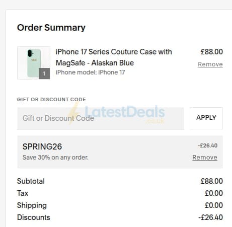 Screenshot of the Valerie Constance discount code working