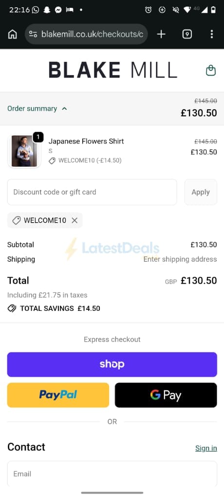 Screenshot of the Blake Mill discount code working