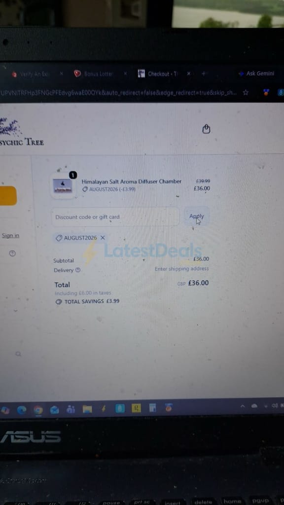 Screenshot of the The Psychic Tree discount code working