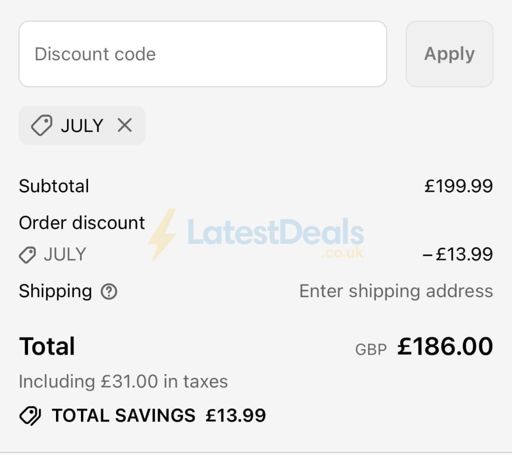 Screenshot of the Garden Sanctuary discount code working