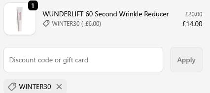 Screenshot of the Wunderbrow discount code working