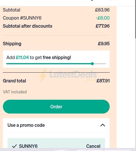 Screenshot of the Sanareva discount code working