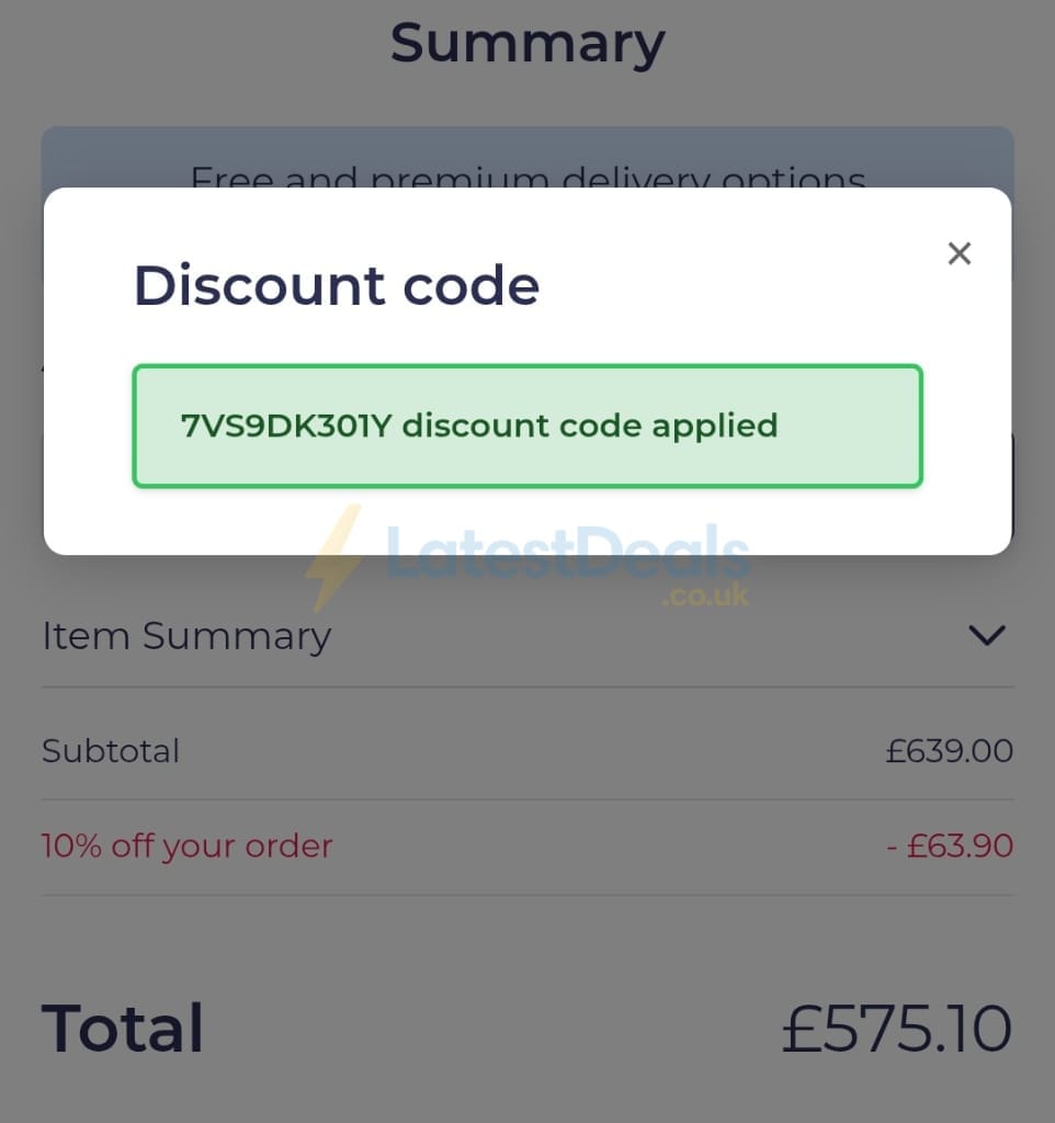 Screenshot of the Happy Beds discount code working