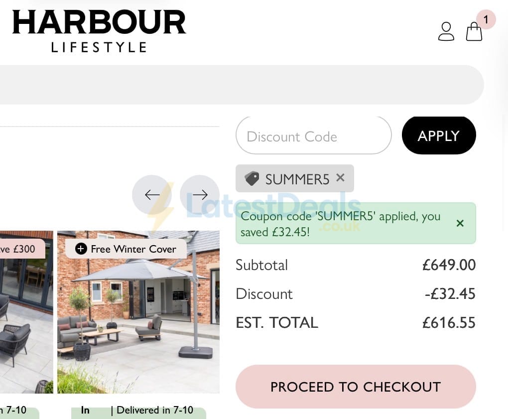 Screenshot of the Harbour Lifestyle discount code working