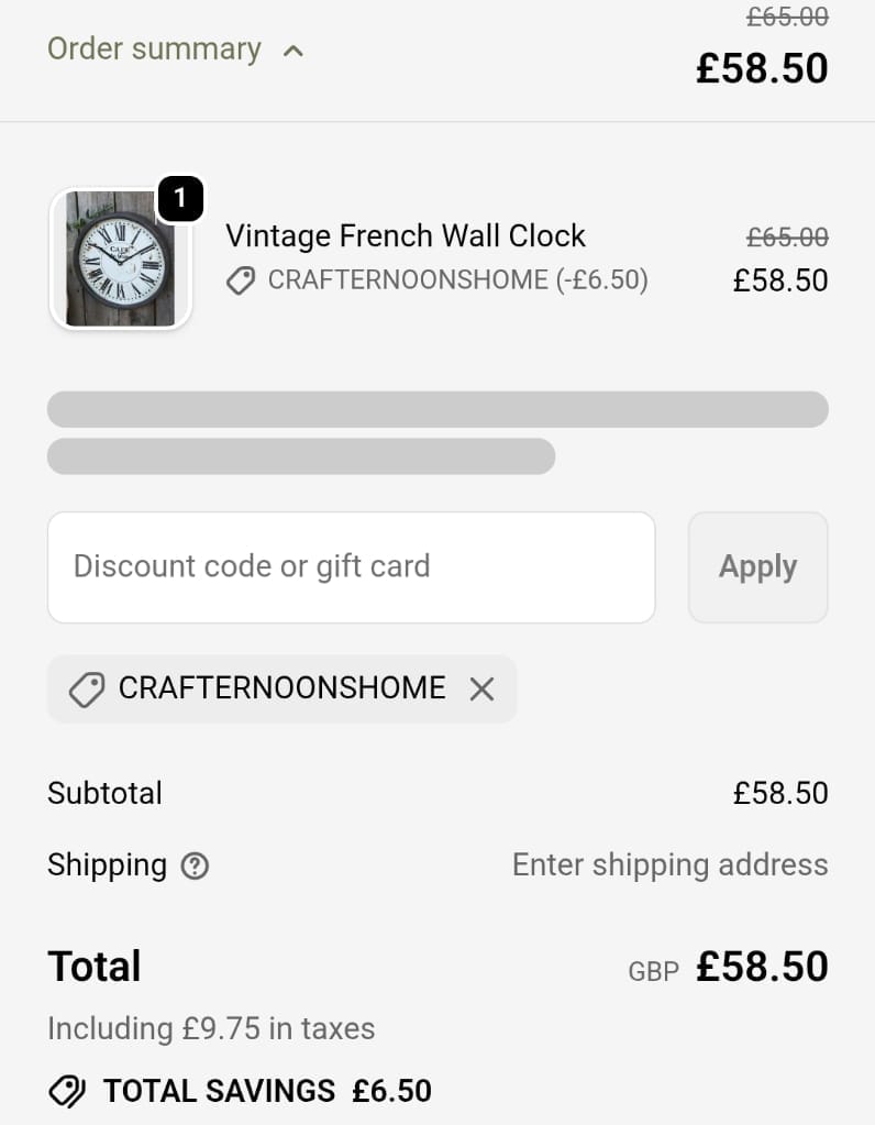 Screenshot of the Dibor discount code working