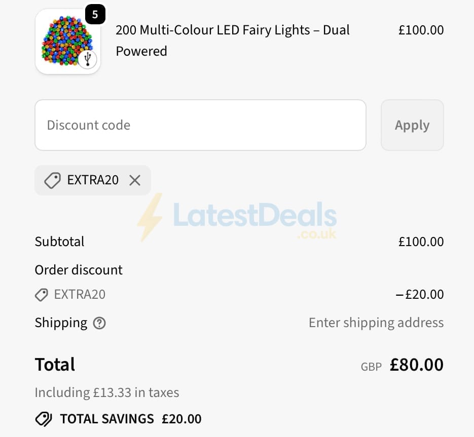 Screenshot of the SPV Lights discount code working
