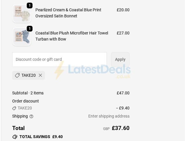 Screenshot of the KITSCH discount code working