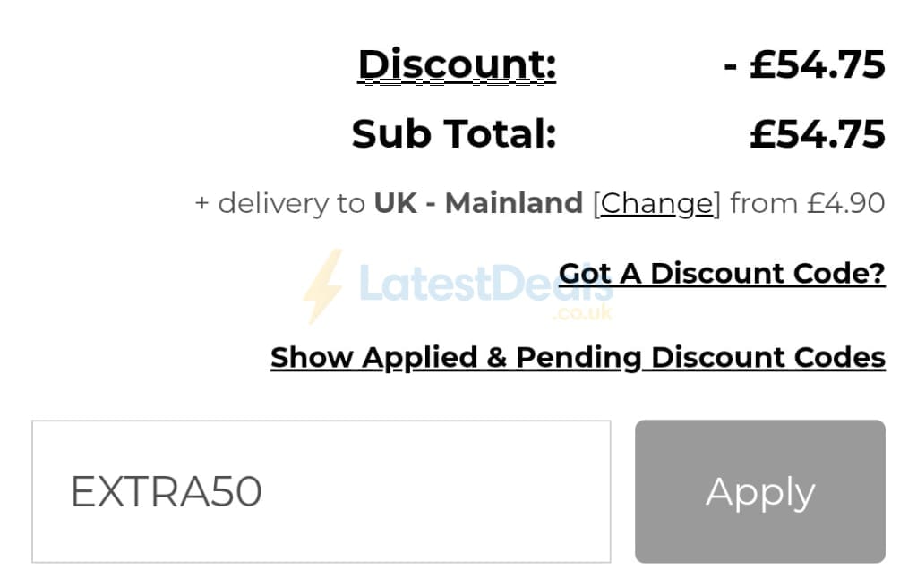 Screenshot of the Hot Diamonds discount code working