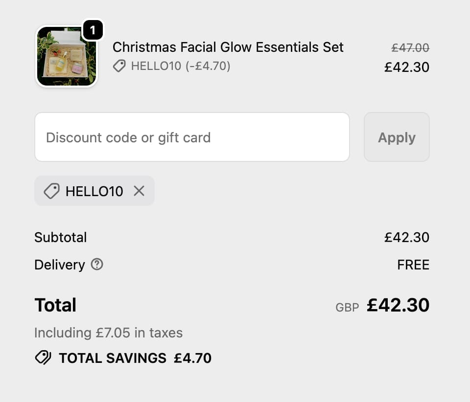 Screenshot of the C discount code working
