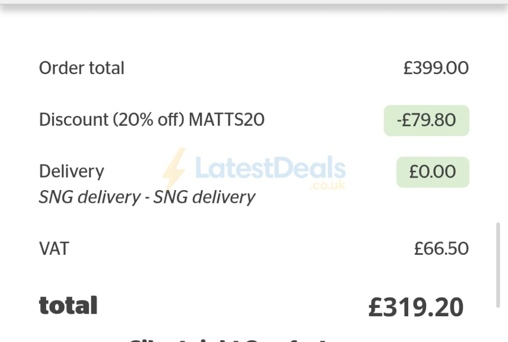 Screenshot of the Silentnight discount code working