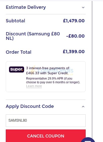 Screenshot of the Electrical Discount UK discount code working