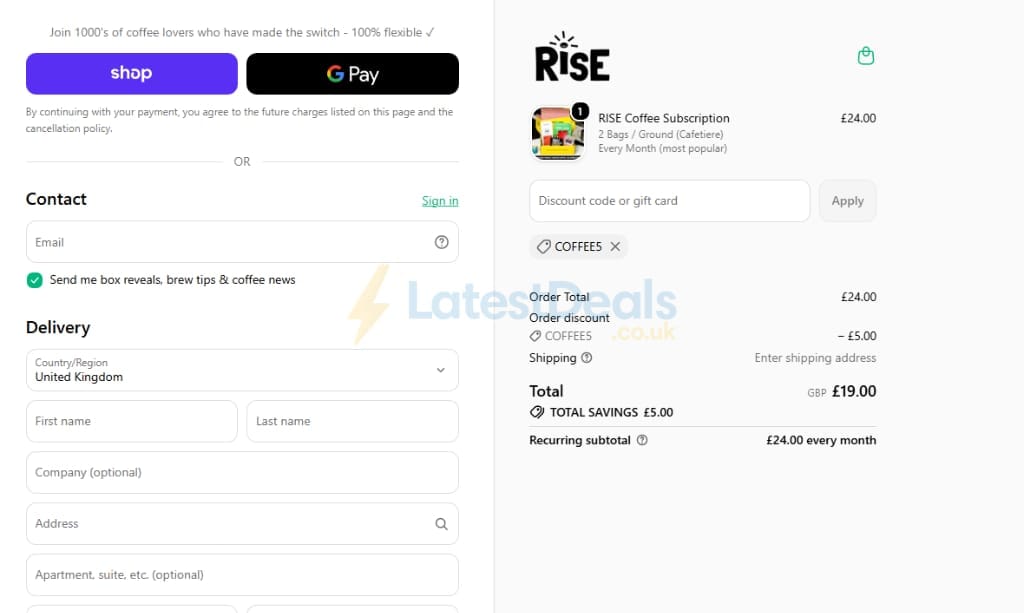 Screenshot of the RISE discount code working