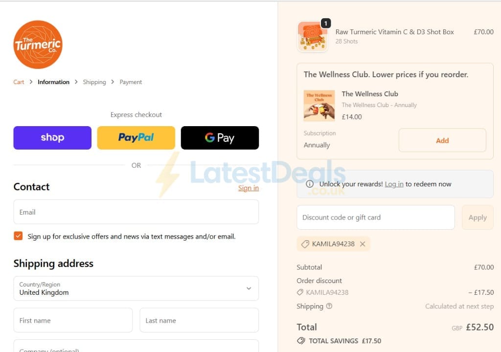 Screenshot of the Theturmeric discount code working