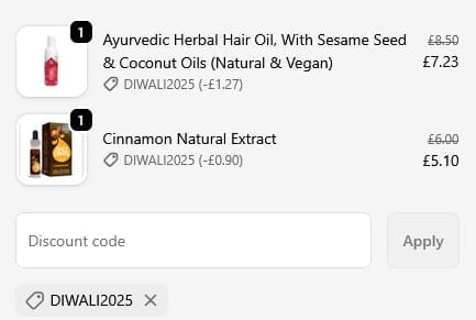 Screenshot of the Holylama discount code working