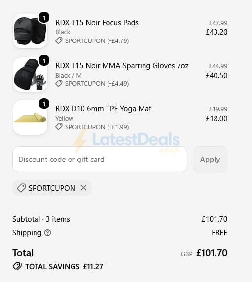 Screenshot of the RDX discount code working