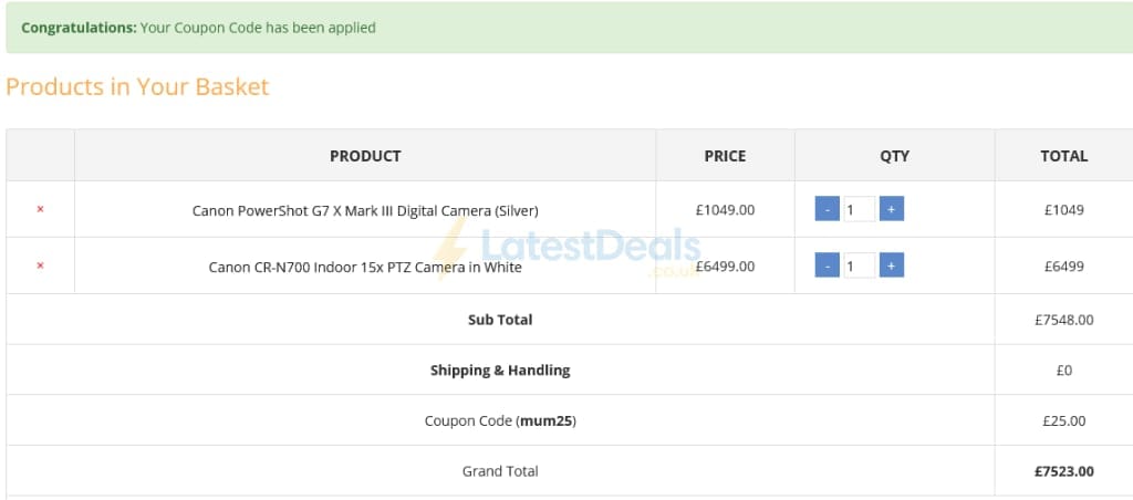 Screenshot of the SLRHut discount code working