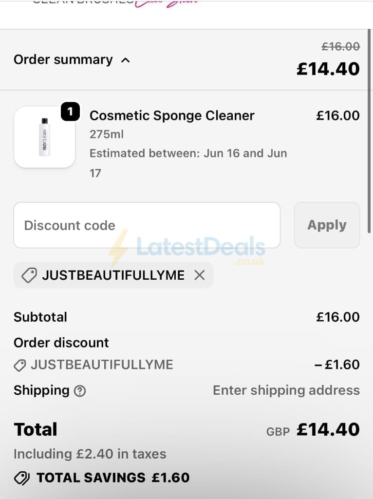 Screenshot of the ISO Clean discount code working