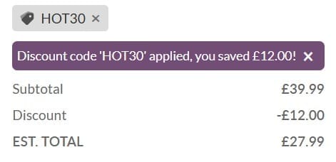 Screenshot of the Gx Pillows discount code working