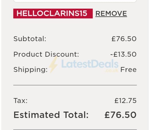 Screenshot of the Clarins discount code working