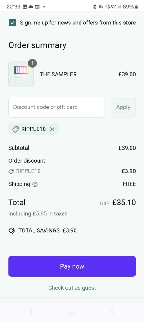 Screenshot of the ripple+ discount code working
