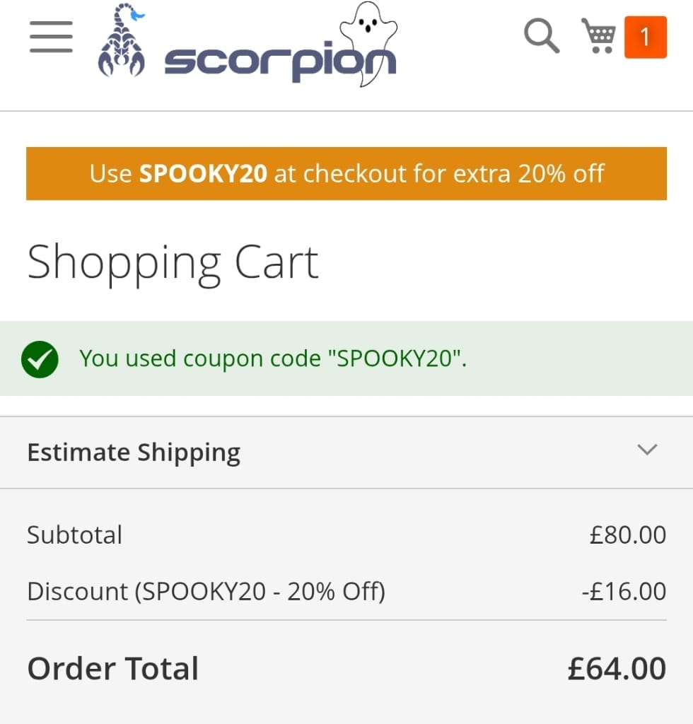 Screenshot of the Scorpion Shoes discount code working