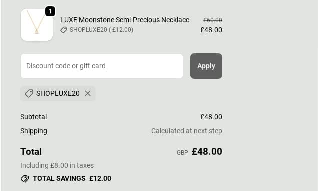 Screenshot of the Orelia discount code working