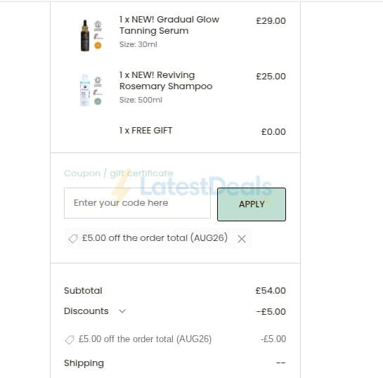 Screenshot of the Odylique discount code working