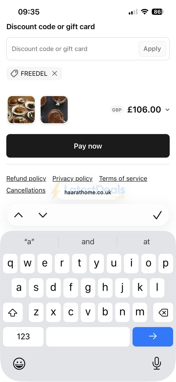Screenshot of the Haar at Home discount code working
