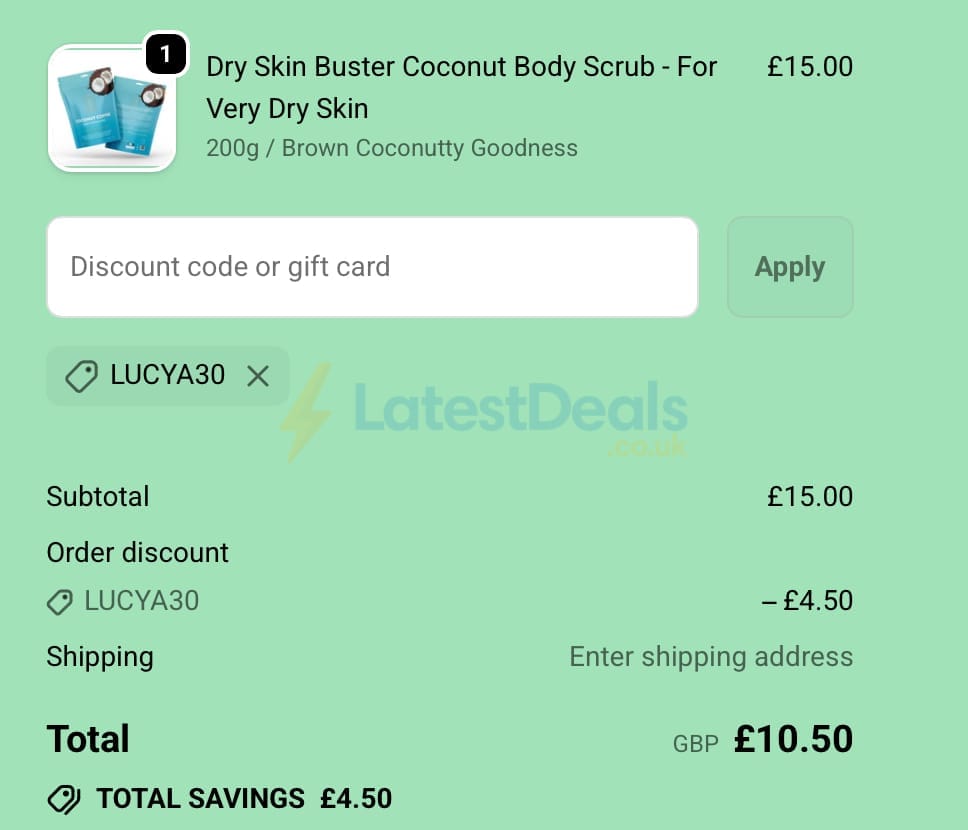 Screenshot of the Grounded Body Scrub discount code working