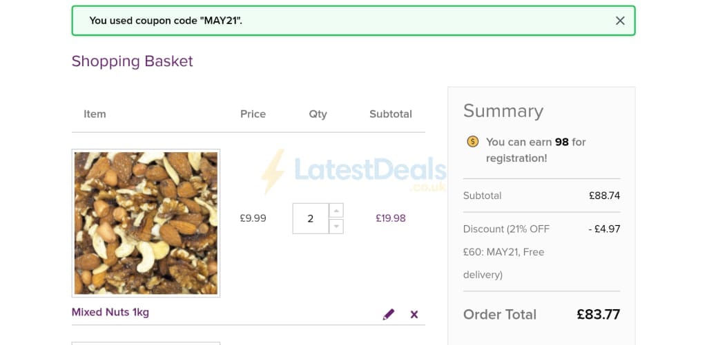 Screenshot of the Grape Tree discount code working