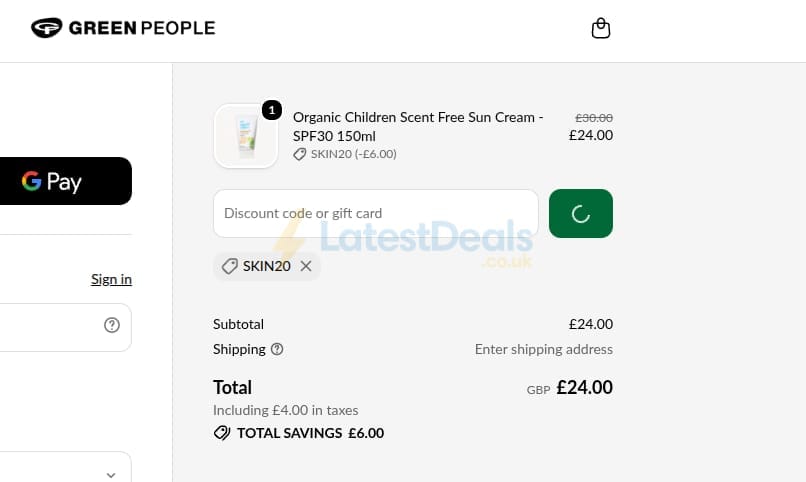 Screenshot of the Green People discount code working