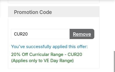 Screenshot of the Baker Ross discount code working