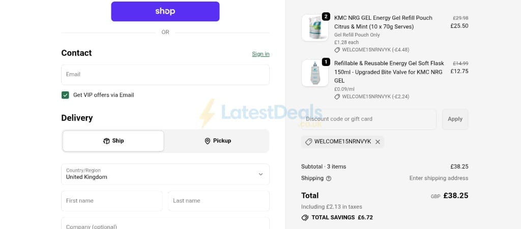 Screenshot of the Kendal Mint Co. discount code working