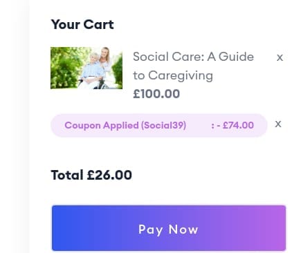 Screenshot of the Of Course discount code working