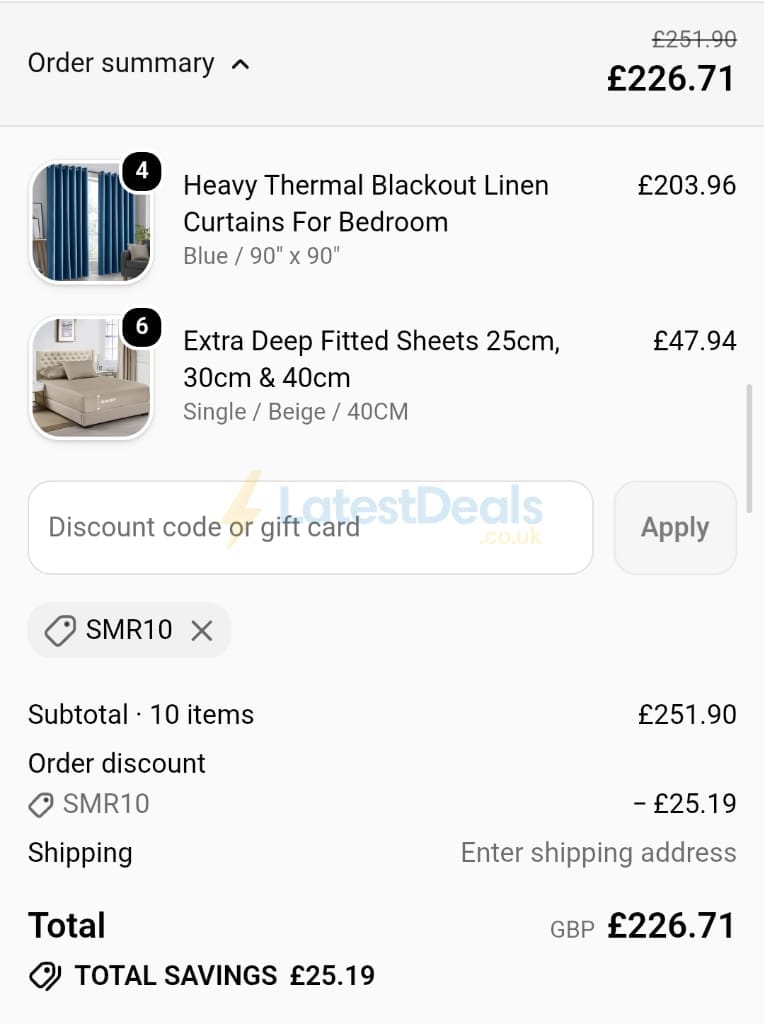 Screenshot of the Yorkshire Bedding discount code working