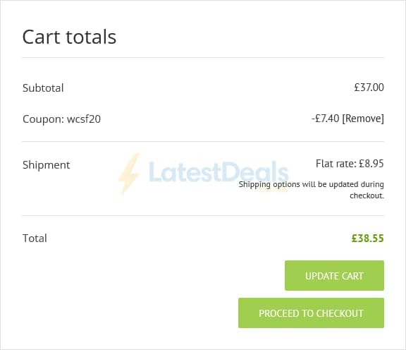 Screenshot of the SoccerLord discount code working