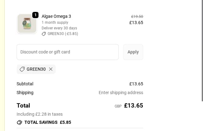 Screenshot of the Nothing Fishy discount code working