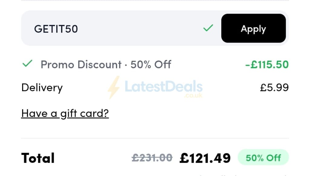 Screenshot of the Prep Kitchen discount code working