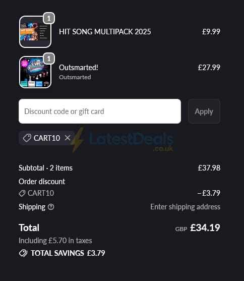 Screenshot of the Outsmarted discount code working
