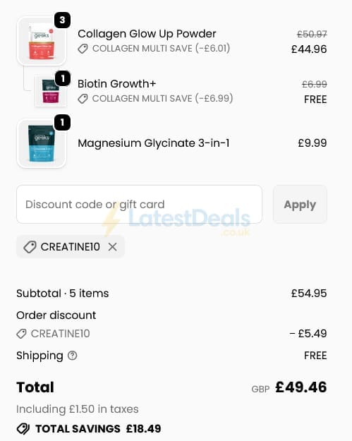 Screenshot of the Nutrition Geeks discount code working