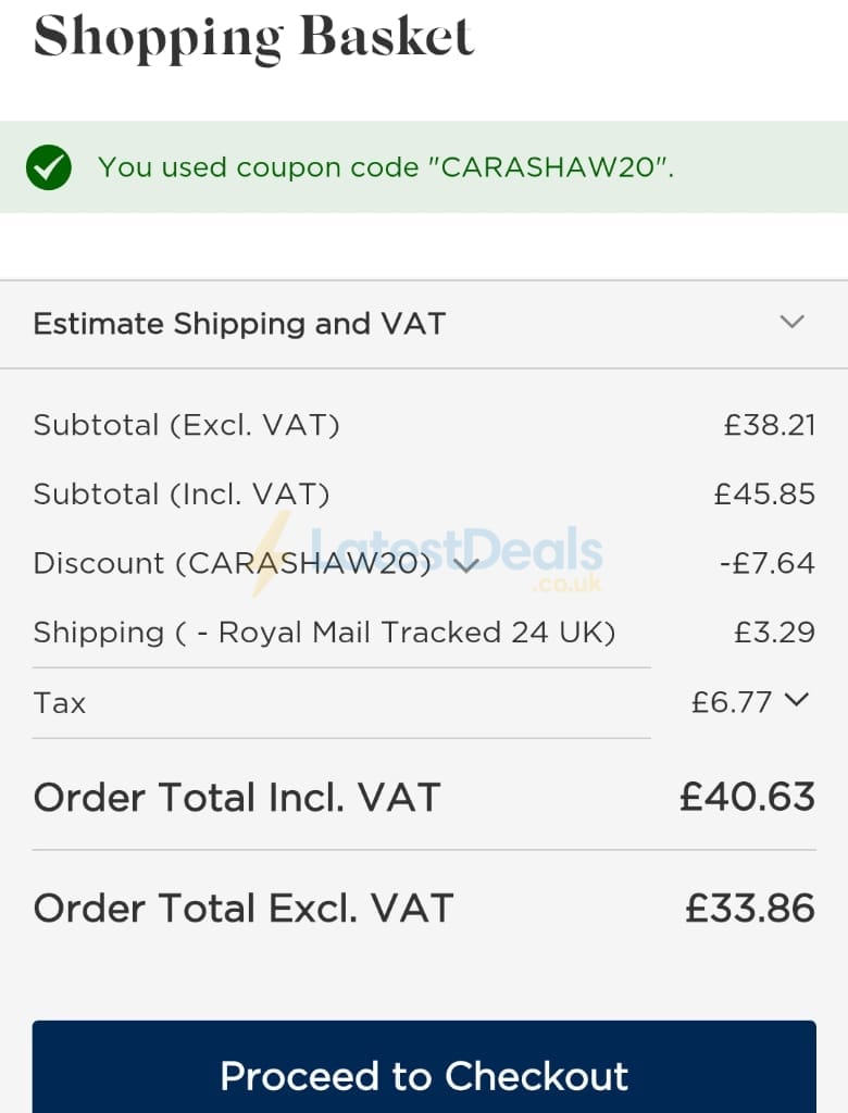 Screenshot of the BioCare discount code working