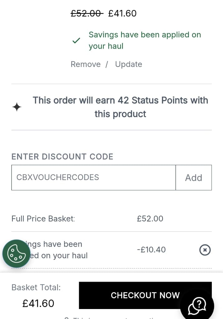 Screenshot of the Cult Beauty discount code working