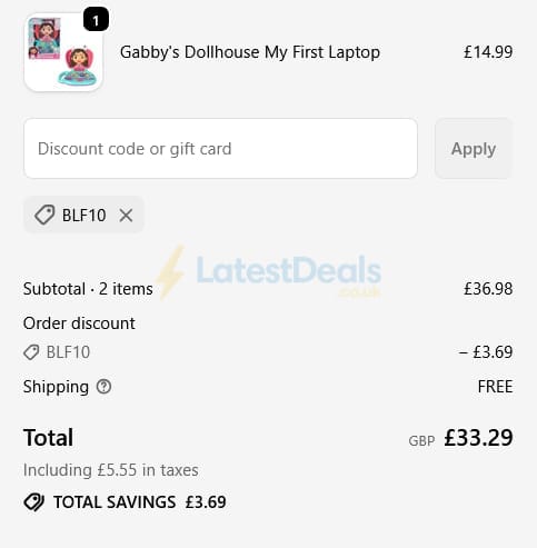 Screenshot of the Wowow Toys discount code working