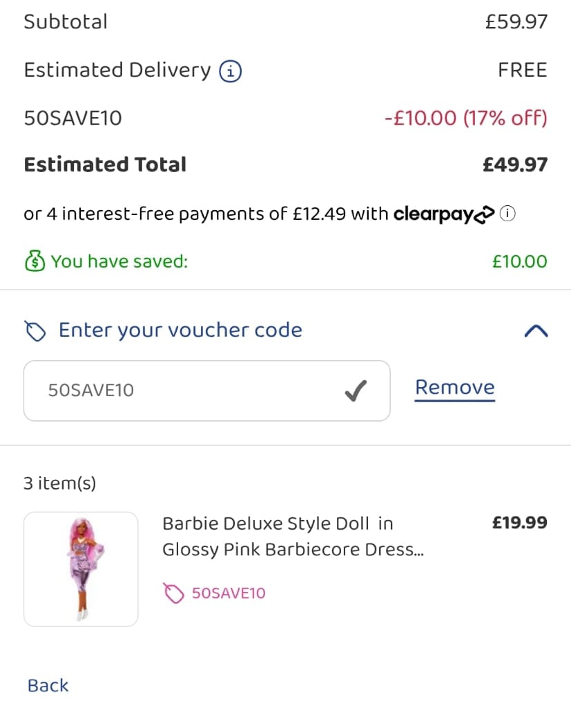 Screenshot of the BargainMax discount code working
