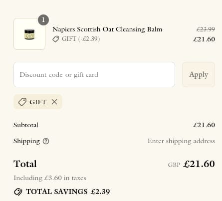 Screenshot of the Napiers The Herbalists discount code working