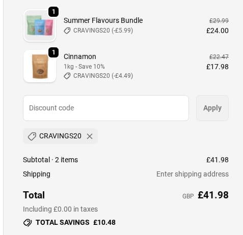 Screenshot of the Keto Hana discount code working
